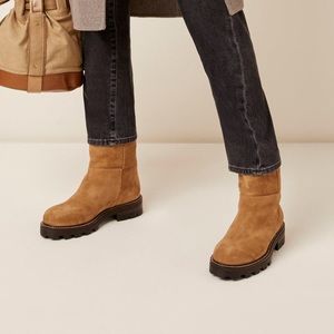 Jimmy Choo Haysel Flat Honey Crosta Suede and Shearling Boot size 37